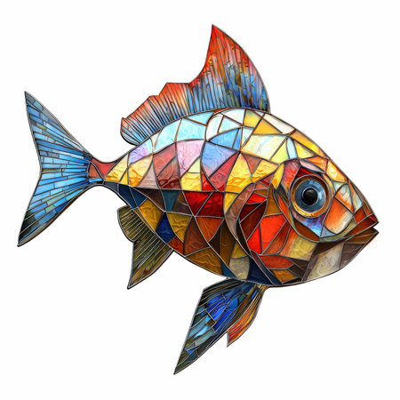 Colorful stained glass fish isolated on white background. 3d illustrationの写真素材