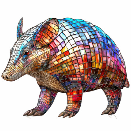 Artistic illustration of a colorful armadillo isolated on white backgroundの写真素材
