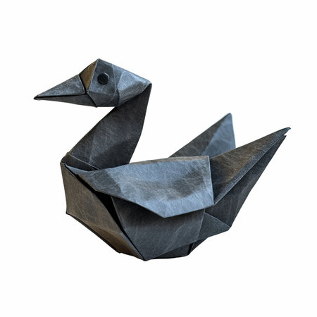 Origami paper swan isolated on white background. Clipping path included.の写真素材