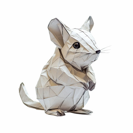 Paper origami mouse. Isolated on white background with clipping pathの写真素材