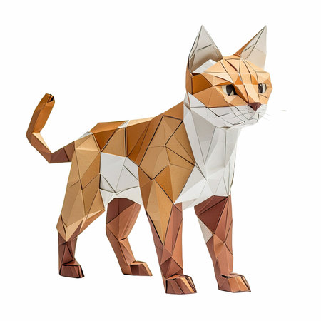 Polygonal cat isolated on white background. 3d illustration.の写真素材