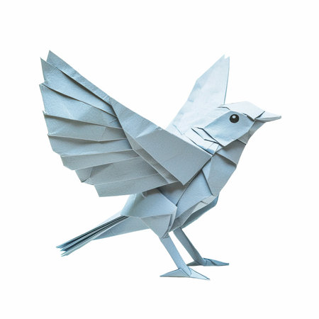 Origami paper bird isolated on white background. 3d illustration.の写真素材