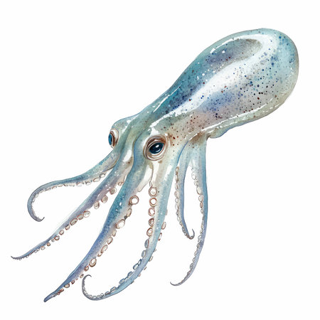 Watercolor illustration of octopus. Isolated on white background.の写真素材
