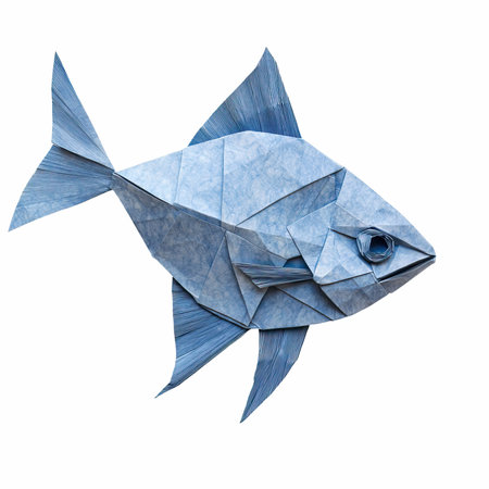 Origami fish isolated on white background. 3d illustration with clipping pathの写真素材