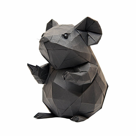 Black origami mouse isolated on white background. 3d illustration.の写真素材