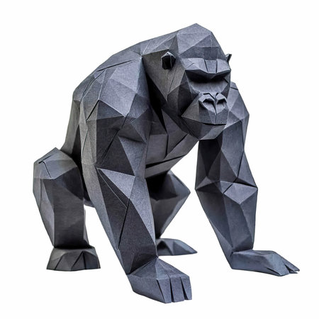 Paper origami gorilla. Isolated on white background with clipping path