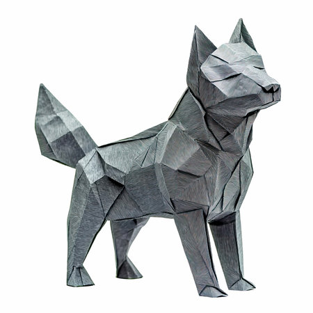 Paper origami dog isolated on white background. 3d illustration.の写真素材