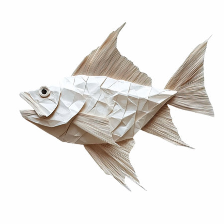 Paper fish isolated on a white background. 3d render illustration.の写真素材