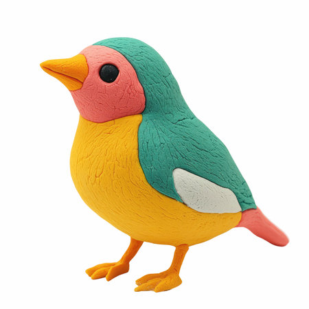 Colorful plasticine bird isolated on white background with clipping path.の写真素材