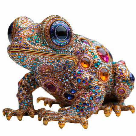 Frog made of multicolored glass isolated on white background.の写真素材