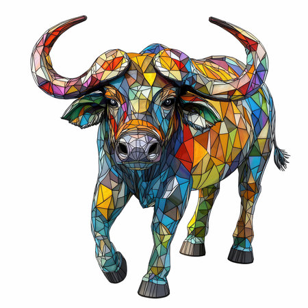 Colorful low poly buffalo isolated on white background. Vector illustration.の写真素材