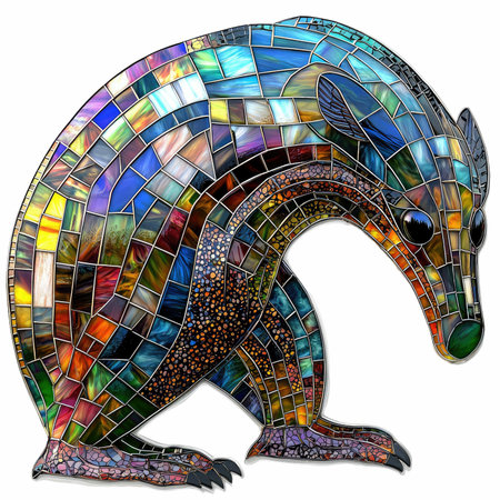 Illustration in stained glass style with abstract bear on a white backgroundの写真素材