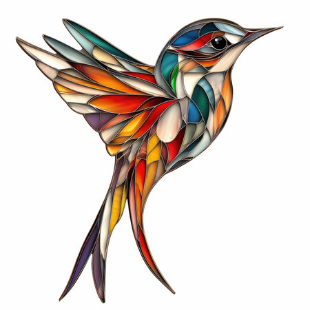 Illustration in stained glass style with a bird on a white backgroundの写真素材