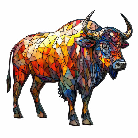 Colorful illustration of a bull in the style of stained glass.の写真素材