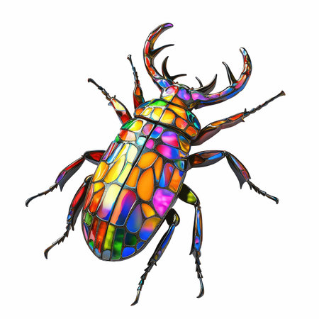 3D digital render of a colorful beetle isolated on white backgroundの写真素材