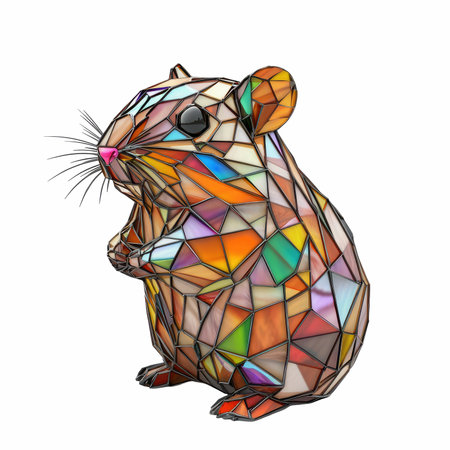 3D rendering of a hamster in a stained glass window isolated on white backgroundの写真素材