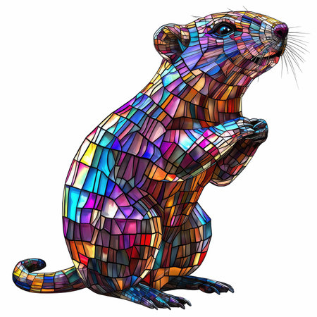 Marmot in the style of stained glass on a white backgroundの写真素材