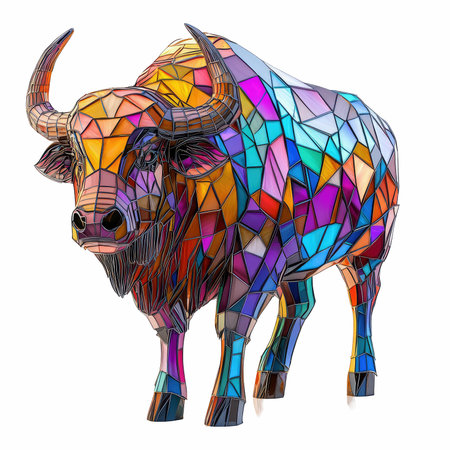 Colorful abstract low poly buffalo isolated on white background. Vector illustration.の写真素材