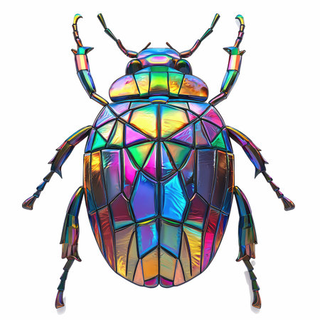 Beetle in the style of stained glass on a white background