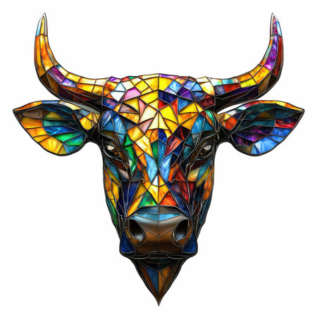 Abstract illustration of a head of a bull in stained glass style.の写真素材