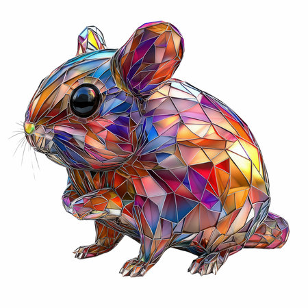 3d rendering of a little rabbit with a multicolored mosaic on a white backgroundの写真素材