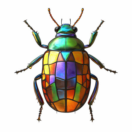 3D digital render of a colorful beetle isolated on white background.の写真素材