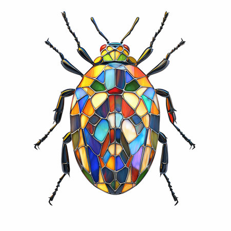 Colorful beetle in stained glass style isolated on white background. 3d illustration