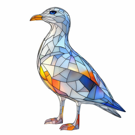 Illustration in stained glass style with a seagull on a white backgroundの写真素材