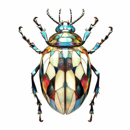 3D digital render of a colorful beetle isolated on white background.の写真素材