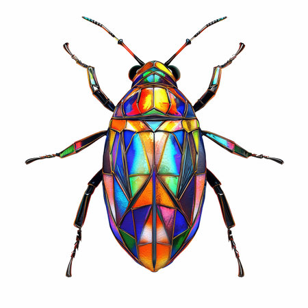 3D digital render of a colorful striped beetle isolated on white backgroundの写真素材