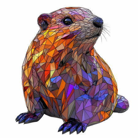 Low poly marmot isolated on white background. Polygonal vector illustration.の写真素材