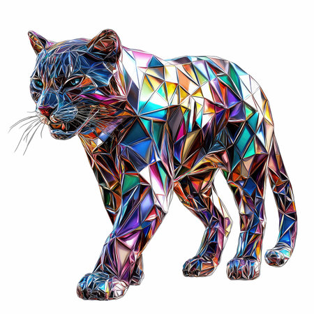 Low poly leopard on white background. Polygonal animal.の写真素材