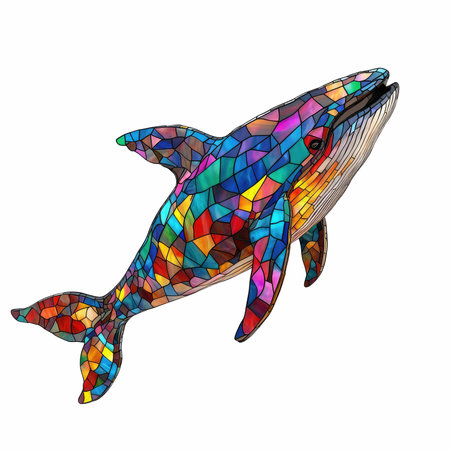 Illustration of a stained glass dolphin isolated on a white background.の写真素材
