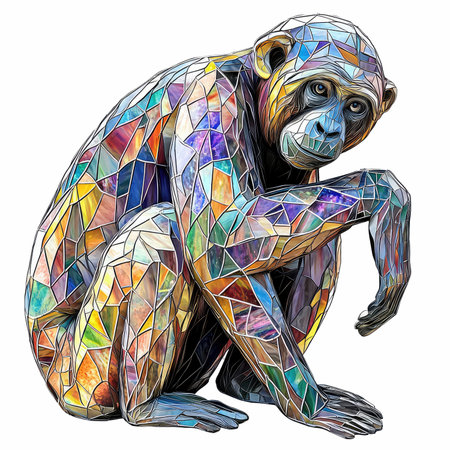 Low poly illustration of monkey in stained glass style. Polygonal animal.の写真素材