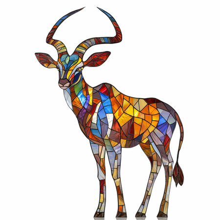 Illustration in the style of a stained glass window with a antelope on a white backgroundの写真素材