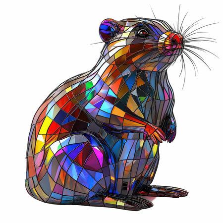 Illustration of a rat in stained glass style on a white backgroundの写真素材