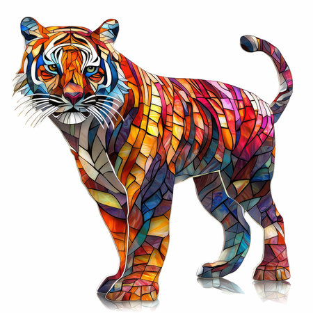 tiger in stained glass style on a white background, vector illustrationの写真素材