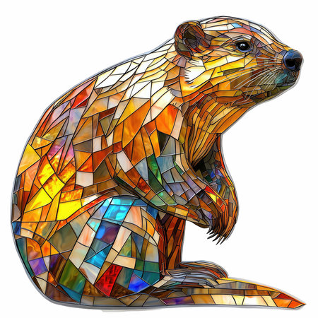 Illustration in stained glass style with a beaver on a white backgroundの写真素材