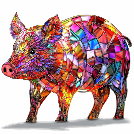 Pig in the style of stained glass. Vector illustration on a white background.の写真素材