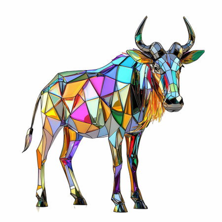 Low poly buffalo on white background. Polygonal style. Vector illustration.の写真素材
