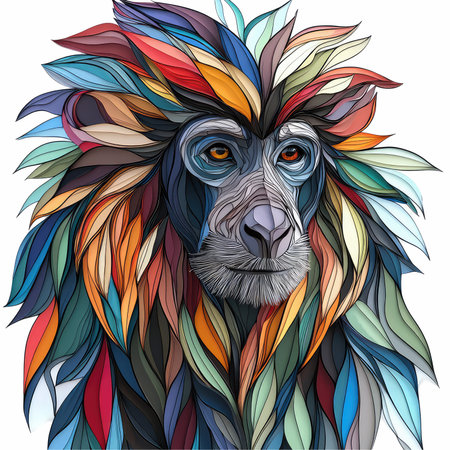 Colorful hand drawn vector illustration of lion head. Isolated on white background.の写真素材