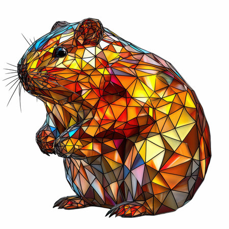 Illustration of a hamster in a low poly style on a white backgroundの写真素材