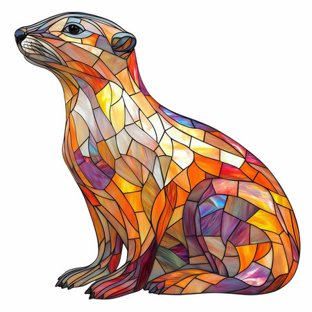 Illustration in stained glass style with a marmot on a white backgroundの写真素材