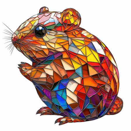Illustration in the style of a stained glass window with a hamsterの写真素材