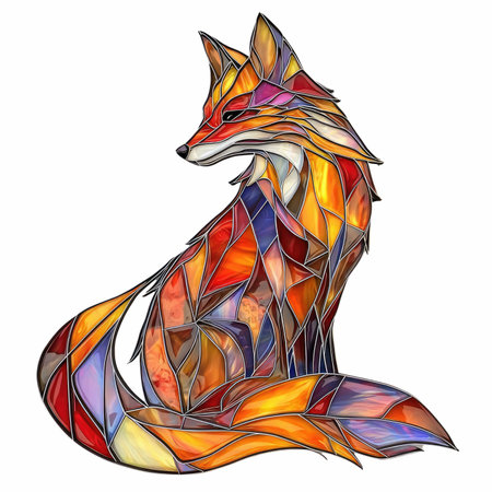 Colorful stained glass fox isolated on white background. Vector illustration.