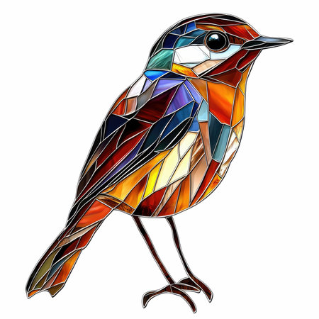 Illustration of a stained glass bird isolated on a white background.の写真素材