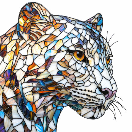 Illustration in stained glass style with a portrait of a leopard.の写真素材