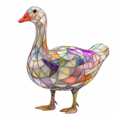 Illustration in stained glass style of a goose isolated on white backgroundの写真素材