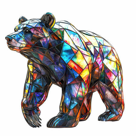 Colorful polygonal bear isolated on white background with clipping pathの写真素材