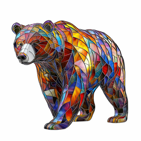 Abstract bear in stained glass style. Isolated on white background.の写真素材